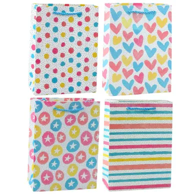 Lean Toys, torba prezentowa, kształty: serca, gwiazdki, kropki, paski, 23-18-10,5 cm, 1 szt.