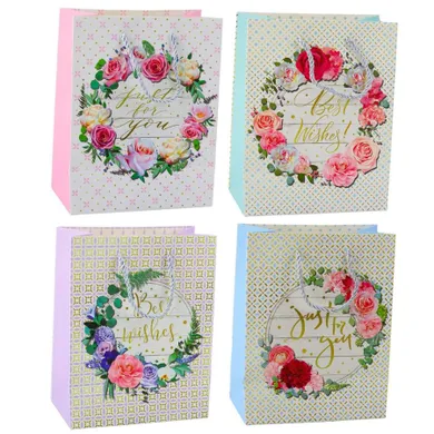 Lean Toys, torba prezentowa, kwiaty, best wishes, 23-18-10,5 cm, 1 szt.