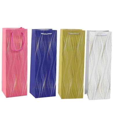 Lean Toys, torba prezentowa na butelkę połyskujące fale, 35-12-9 cm, 1 szt.