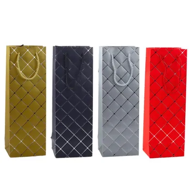 Lean Toys, torba prezentowa na wino butelkę papierowa srebrne elementy, 35-12-9 cm, 1 szt.