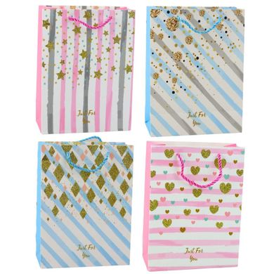 Lean Toys, torba prezentowa papierowa, niebieska, różowa brokat, 23-18-10,5 cm, 1 szt.