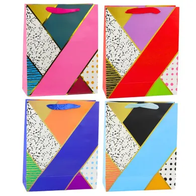 Lean Toys, torba prezentowa papierowa wzory geometryczne, 32-26-12 cm, 1 szt.