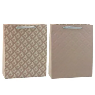 Lean Toys, torba prezentowa z tłoczeniem beżowa, 32-26-10 cm, 1 szt.