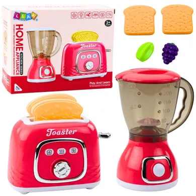 Lean Toys, toster i blender, małe AGD, zabawka interaktywna, różowe