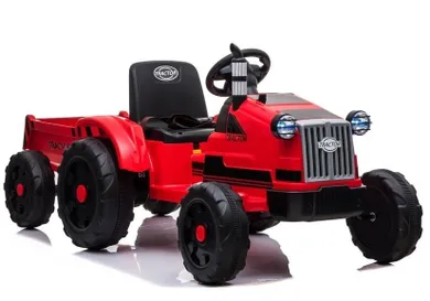 Lean Toys, Traktor, pojazd na akumulator z przyczepą, czerwony