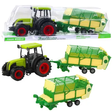 Lean Toys, traktor rolniczy z przyczepą, zielono-żółtą
