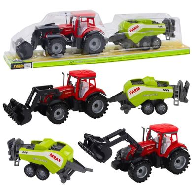 Lean Toys, traktor z ładowaczem i prasą, pojazd rolniczy, czerwony