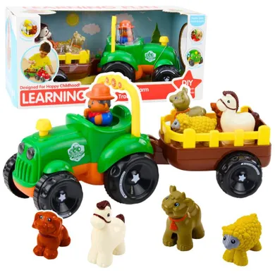 Lean Toys, traktor z przyczepą i figurkami, interaktywny pojazd rolniczy