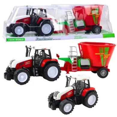 Lean Toys, traktor z przyczepą i mieszalnikiem paszy, czerwony, 60 cm