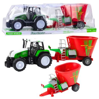 Lean Toys, traktor z przyczepą i mieszalnikiem paszy, zielony, 50 cm