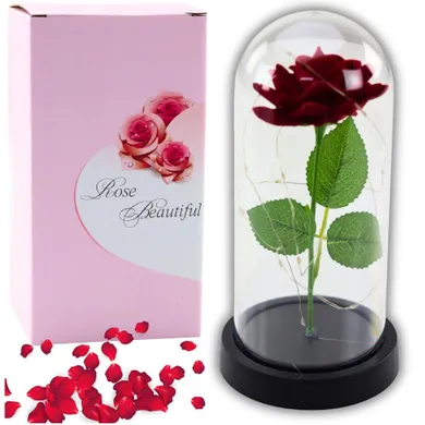 Lean Toys, wieczna róża w kopule z oświetleniem LED, czerwona, 21-11 cm