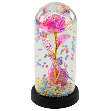 Lean Toys, wieczna róża w szkle, oświetlenie LED, różowa
