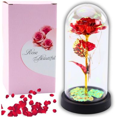 Lean Toys, wieczna róża w szle kryształowa oświetlenie LED, motylek, czerwona, 21-11 cm