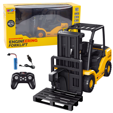 Lean Toys, wózek widłowy z paletą, pojazd zdalnie sterowany, żółty