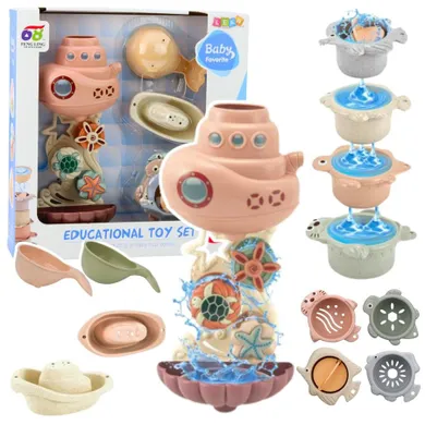 Lean Toys, zabawki do kąpieli, statek podwodny z kubeczkami, 9 elementów