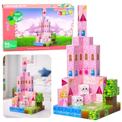 Lean Toys, zamek księżniczki, magnetyczne klocki konstrukcyjne, różowe sześciany piksele, 96 elementów