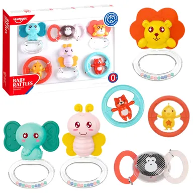 Lean Toys, zestaw gryzaków i grzechotek, zwierzątka, 6 szt.