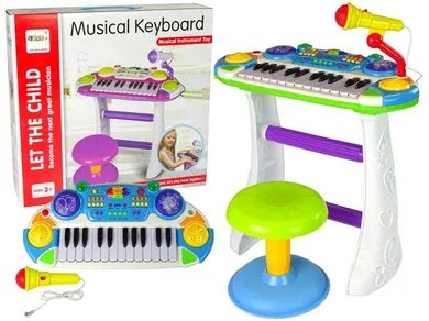 Lean Toys, zestaw keyboard z krzesłem, organy, mikrofon, niebieski