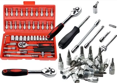 Lean Toys, zestaw kluczy nasadowych, 46 elementów w walizce