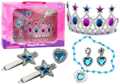 Lean Toys, zestaw małej księżniczki: korona, kolczyki, naszyjnik, pierścionek, spinki