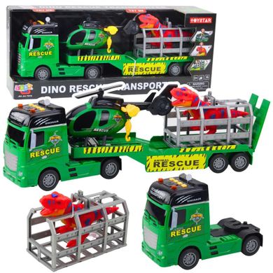Lean Toys, zestaw pojazdów ratunkowych z dinozaurem, interaktywny