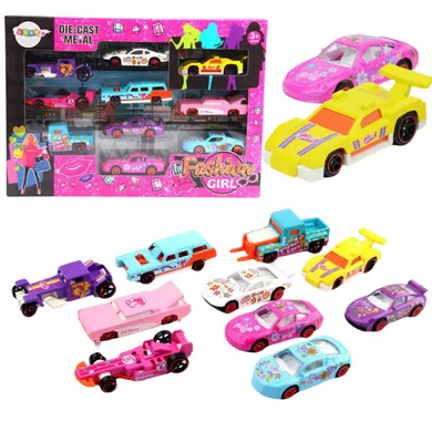 Lean Toys, zestaw pojazdów, różowy, 10 szt.