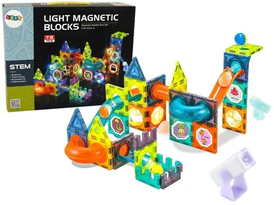 Lean Toys, zjeżdżalnia dla kulek, klocki magnetyczne, świecące, 75 elementów