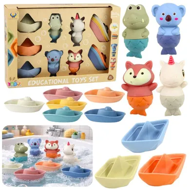 Lean Toys, zwierzęta, statki i łódeczki, zabawki do kąpieli, 13 elementów