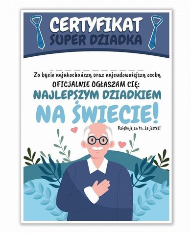 LearnHow, certyfikat A4, dzień Super dziadka, 5 szt.