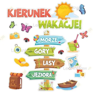 LearnHow, dekoracje szkolne, kierunek wakacje, XL, 22 elementy