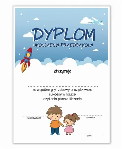 Learnhow, dyplom A4 ukończenia przedszkola, Chmury, 10 szt.