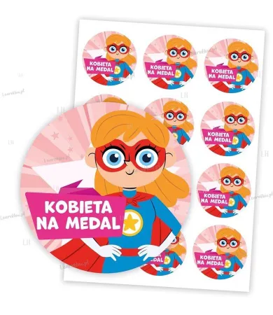 Learnhow, naklejki, dzień kobiet, kobieta na medal, 60 mm, 24 szt.