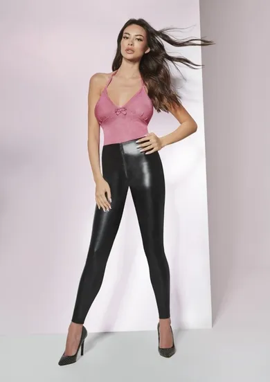 Legginsy damskie, czarne, ekoskóra, Matilda, Bas Bleu