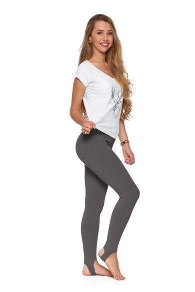 Legginsy damskie, prążkowane, grafitowe, zapiętki, Moraj