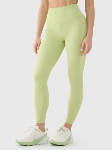 Legginsy damskie z wysokim stanem, limonkowe, 4F