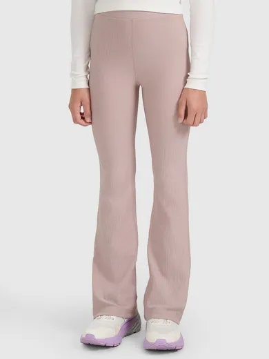 Legginsy dziewczęce, flare, prążkowane, beżowe, 4F