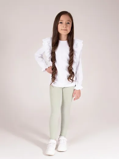 Legginsy dziewczęce, prążkowane, khaki, Nicol