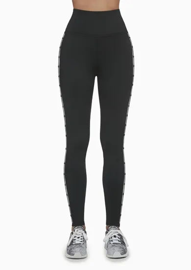 Legginsy sportowe damskie, czarne, lampasy, Bas Black