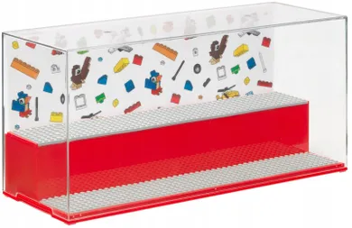 LEGO, duża gablota na klocki i minifigurki, czerwona