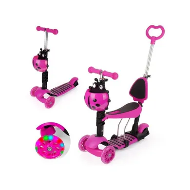 Lena, hulajnoga 3-kołowa z rączką do prowadzenia, balansowa, LED, różowa
