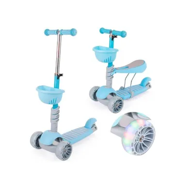 Lena, hulajnoga 3-kołowa z siodełkiem, balansowa, 2w1, LED, niebieska