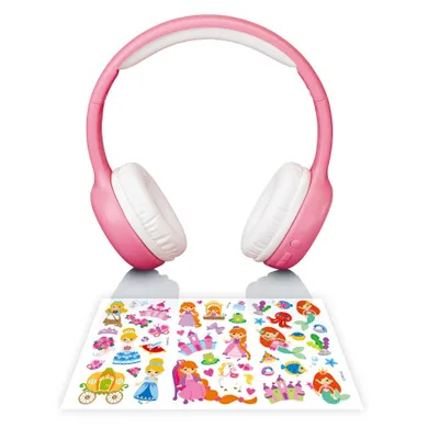 Lenco, słuchawki dziecięce bluetooth z naklejkami, różowe