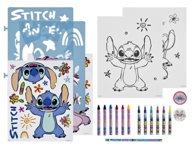 Lilo i Stitch, zestaw artystyczny z szablonami, naklejkami i kredkami, 49 elementów