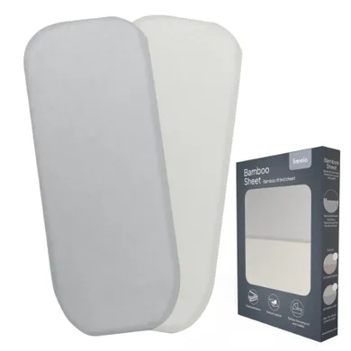 Lionelo, bambusowe prześcieradło z gumką, biały/szary, 28-70 cm, 2 szt.