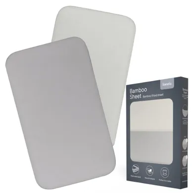 Lionelo, bambusowe prześcieradło z gumką, biały/szary, 42-80 cm, 2 szt.