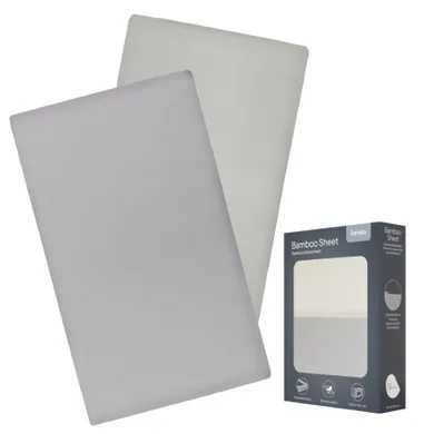 Lionelo, bambusowe prześcieradło z gumką, biały/szary, 60-118 cm, 2 szt.