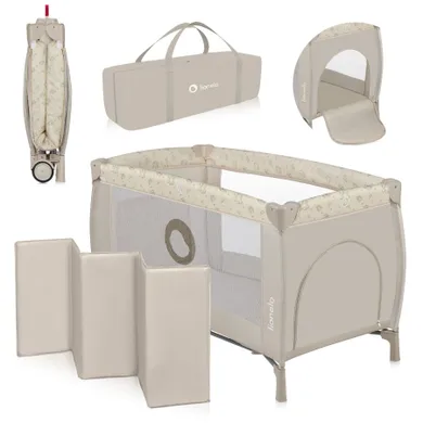 Lionelo, Sven Plus, łóżeczko turystyczne z akcesoriami, Beige Latte