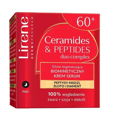 Lirene, Ceramides & Peptides, silnie regenerujący biomimetyczny krem-serum na noc 60+, 50 ml