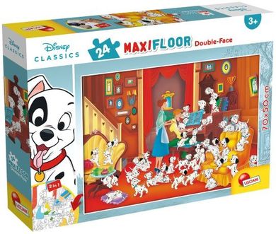 Lisciani, 101 Dalmatyńczyków, maxi puzzle podłogowe, dwustronne, 24 elementy