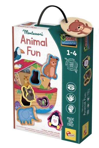 Lisciani, Montessori, Baby Wood, Animal Fun, gra edukacyjna z figurkami